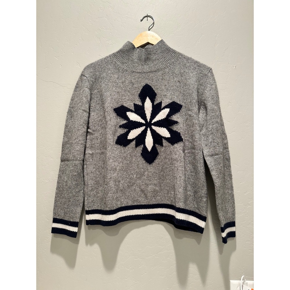 Jumper 1234 100% Cashmere Snowflake‎ Sweater Gray Mock Neck Nordic Small